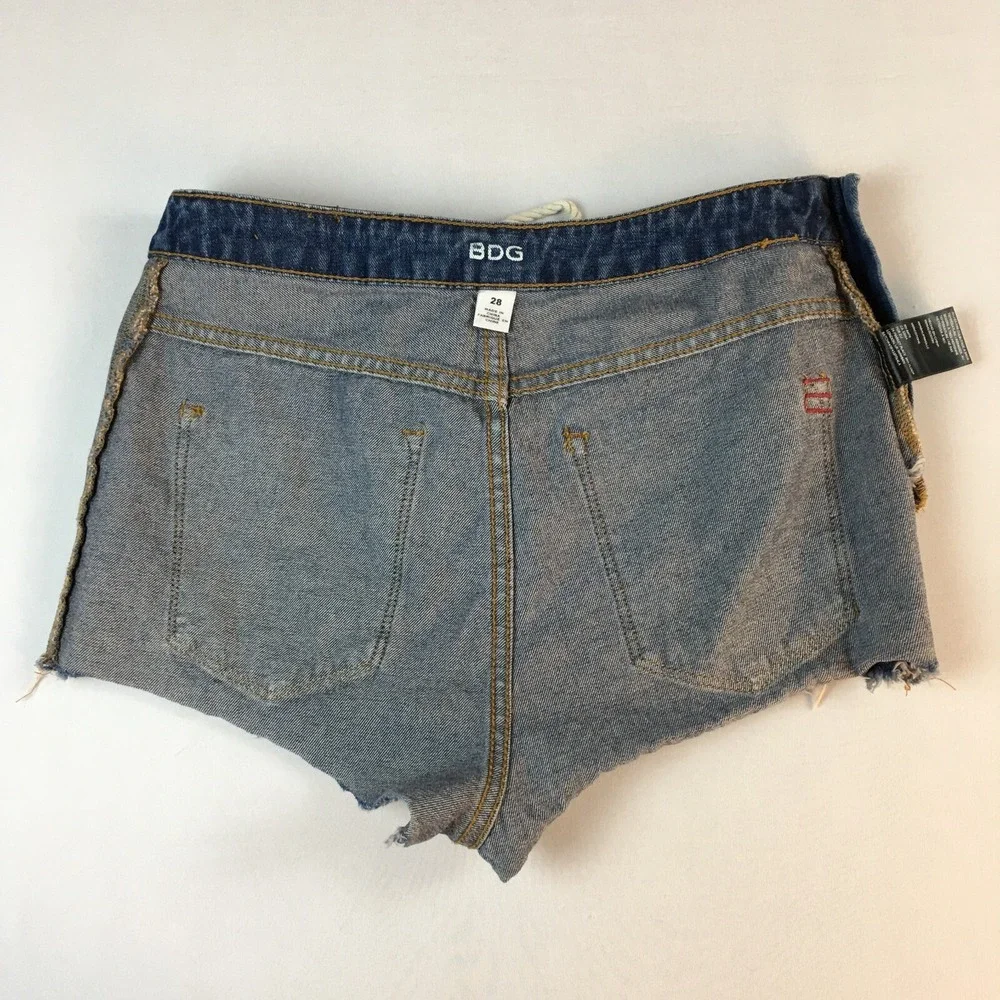 Y2K BDG High Waist‎ Lace Up Jeans Denim Shorts Cut-Off Grunge Preppy Women's 28